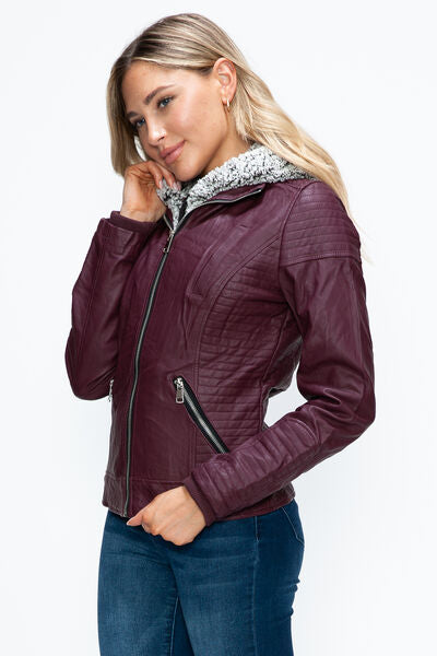 Women Warm Sleek Dual-Zipper Layered Jacket with Cozy Fuzzy Hood Urban Chic & Comfortable Jacket