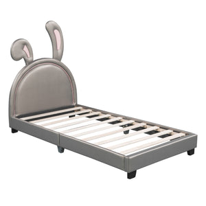 Upholstered Leather Platform Bed With Rabbit Ornament by Couch.com