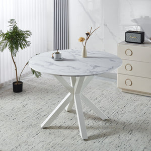 Cross Leg Dining Table With Round Top, For 4 - 6 People - White