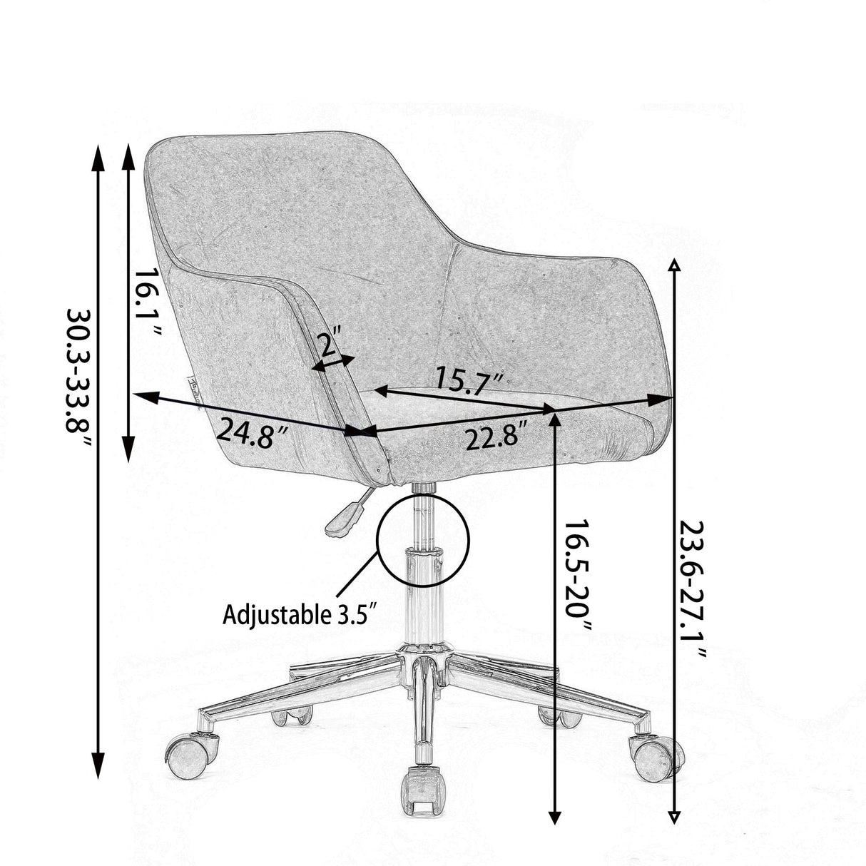 Modern Adjustable Height 360 Revolving Home Office Chair With Metal Legs And Universal Wheel For Indoor by Couch.com