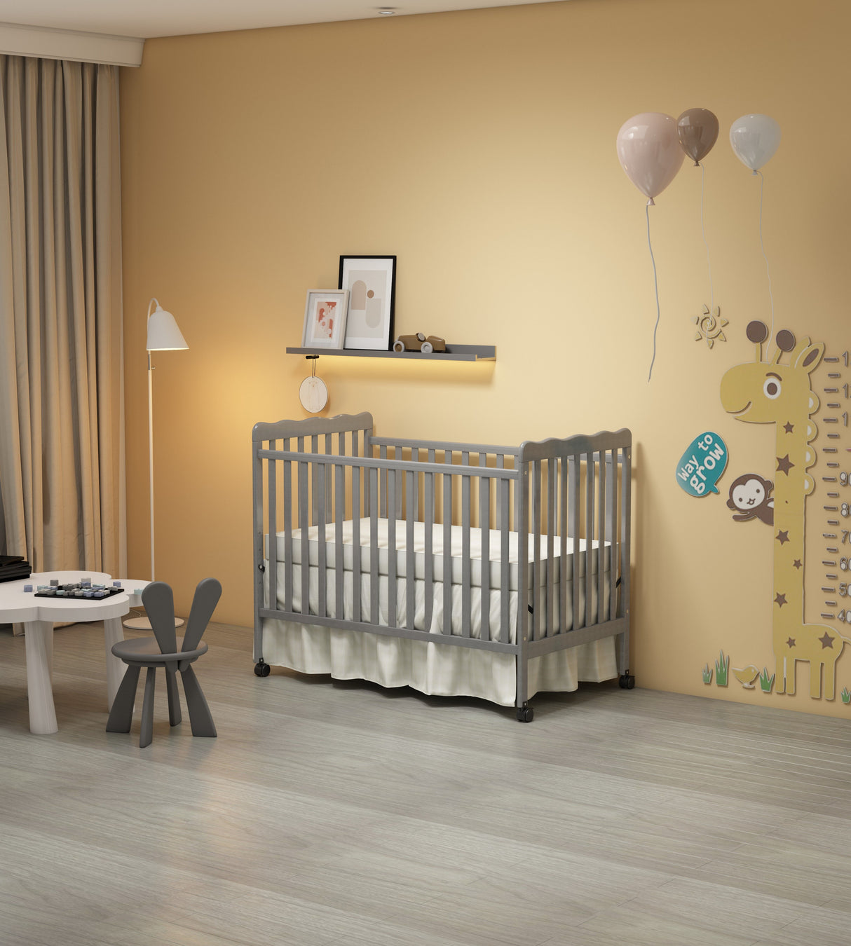 Crib 3 In 1 Convertible, Made Of Sustainable Pinewood, Non Toxic Finish, Comes With Locking Wheels, Wooden Nursery Furniture by Couch.com