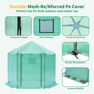 Walk-in Greenhouse Hexagonal Upgrade Reinforced Frame Heavy Duty Plastic Greenhouse Reinforced Thickened Waterproof Insulation (9.2*8.1 ft) - Green by Couch.com