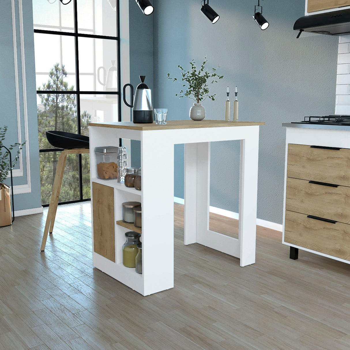 Kitchen Island Three Open Side Storage Shelves And One Push-To-Open Cabinet - White / Macadamia by Couch.com