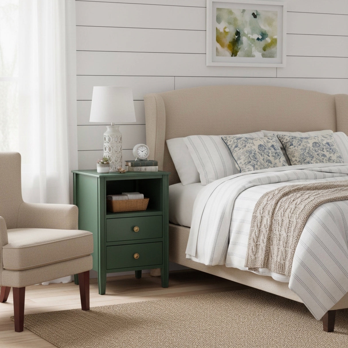 Winston 2-Drawer Storage Nightstand in Vintage Green