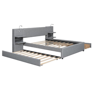Upholstered Platform Bed With Reading Lights, Drawers, Trundle And Shelves by Couch.com