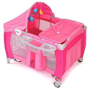 Foldable Baby Crib Playpen with Mosquito Net and Bag-Blue