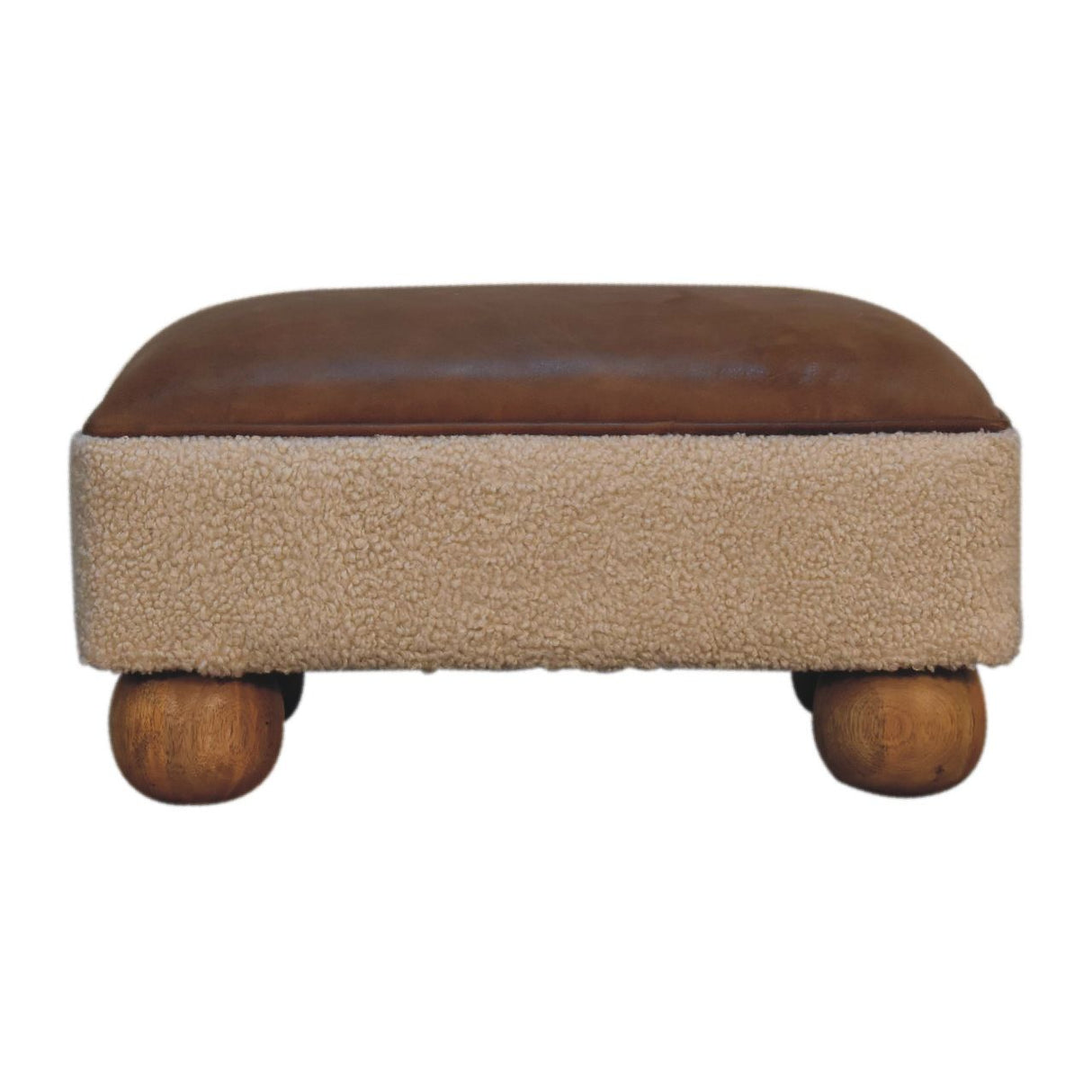 Couch.com Vintage Leather Boucle Ball Footstool Brown, Fabric Construction, Dark Brown Finish by Couch.com