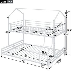 Twin Over Full Metal House Bunk Bed - White by Couch.com