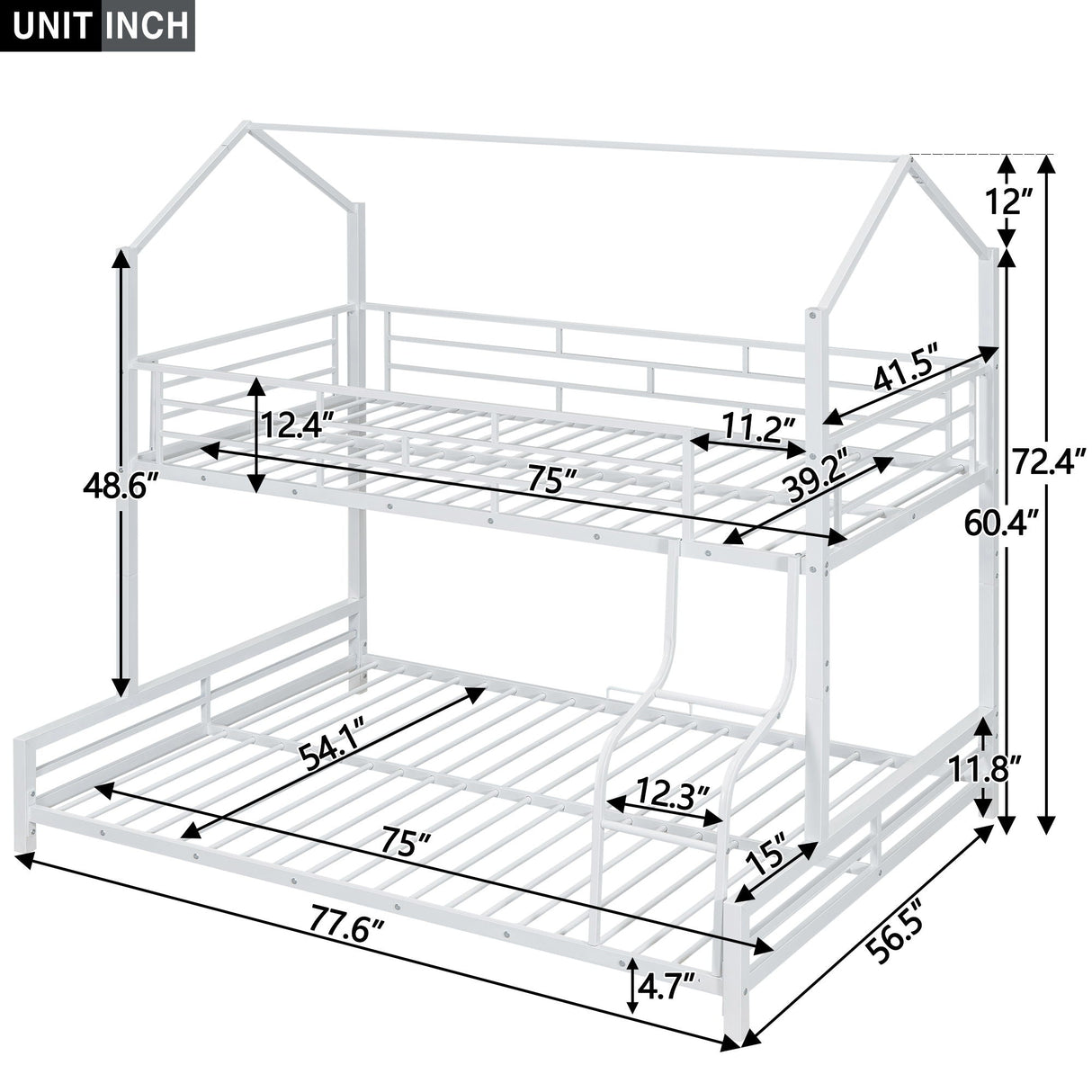Twin Over Full Metal House Bunk Bed - White by Couch.com