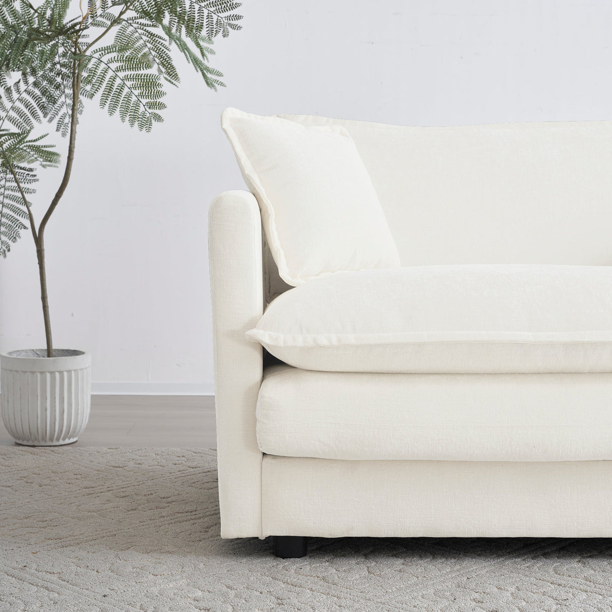 2-Piece White Chenille Sofa Set for Living Room