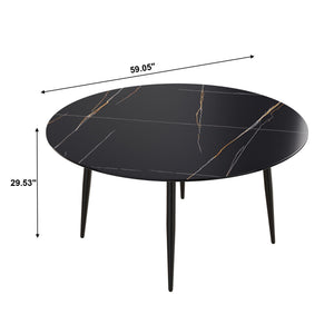 Modern Man-Made Stone Round Dining Table for 6 People