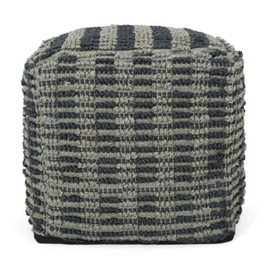 Walle Fabric Square Pouf Ottoman and Floor Cushion Teal Blue