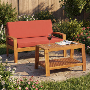 2-Piece Outdoor Teak Acacia Wood Conversation Set