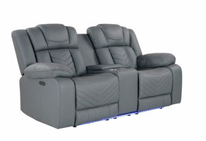Raize - 10 Power Console Reclining Loveseat With LED - Gray by Couch.com