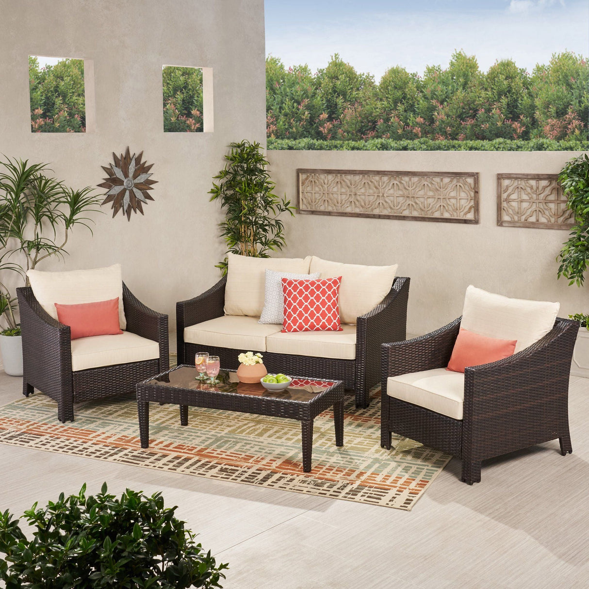 Antibes - 4 Pieces Wicker Chat Set - Brown / Beige by Couch.com