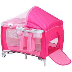 Foldable Baby Crib Playpen with Mosquito Net and Bag-Blue