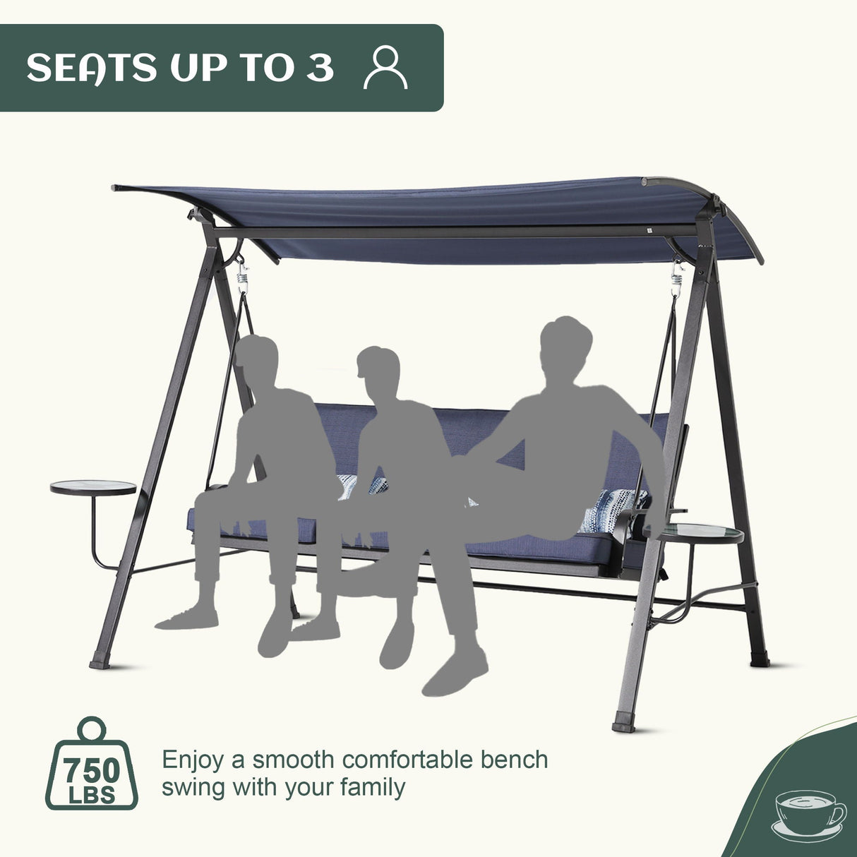 Steel 3 Seater Swing Porch Swing With Canopy - Blue by Couch.com