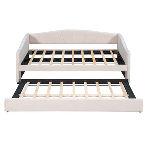 Upholstered Daybed Sofa Bed With Trundle Bed And Wood Slat by Couch.com