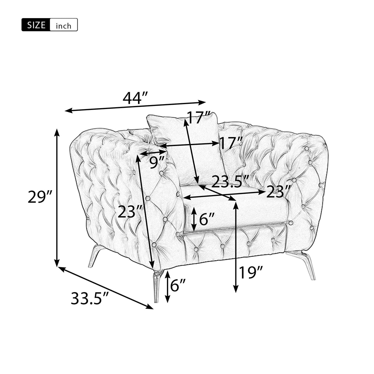 Modern Sofa Couch Upholstered Sofa With Sturdy Metal Legs, Button Tufted Back, Single Sofa Chair For Living Room, Apartment, Home Office - Black by Couch.com