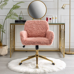 Office Chair, Artificial Rabbit Hair Home Office Chair With Golden Metal Base, Adjustable Desk Chair Swivel Office Chair, Vanity Chair by Couch.com