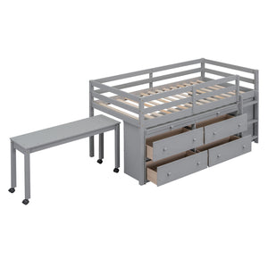 Loft Bed With Retractable Writing Desk And 4 Drawers, With Lateral Portable Desk And Shelves by Couch.com