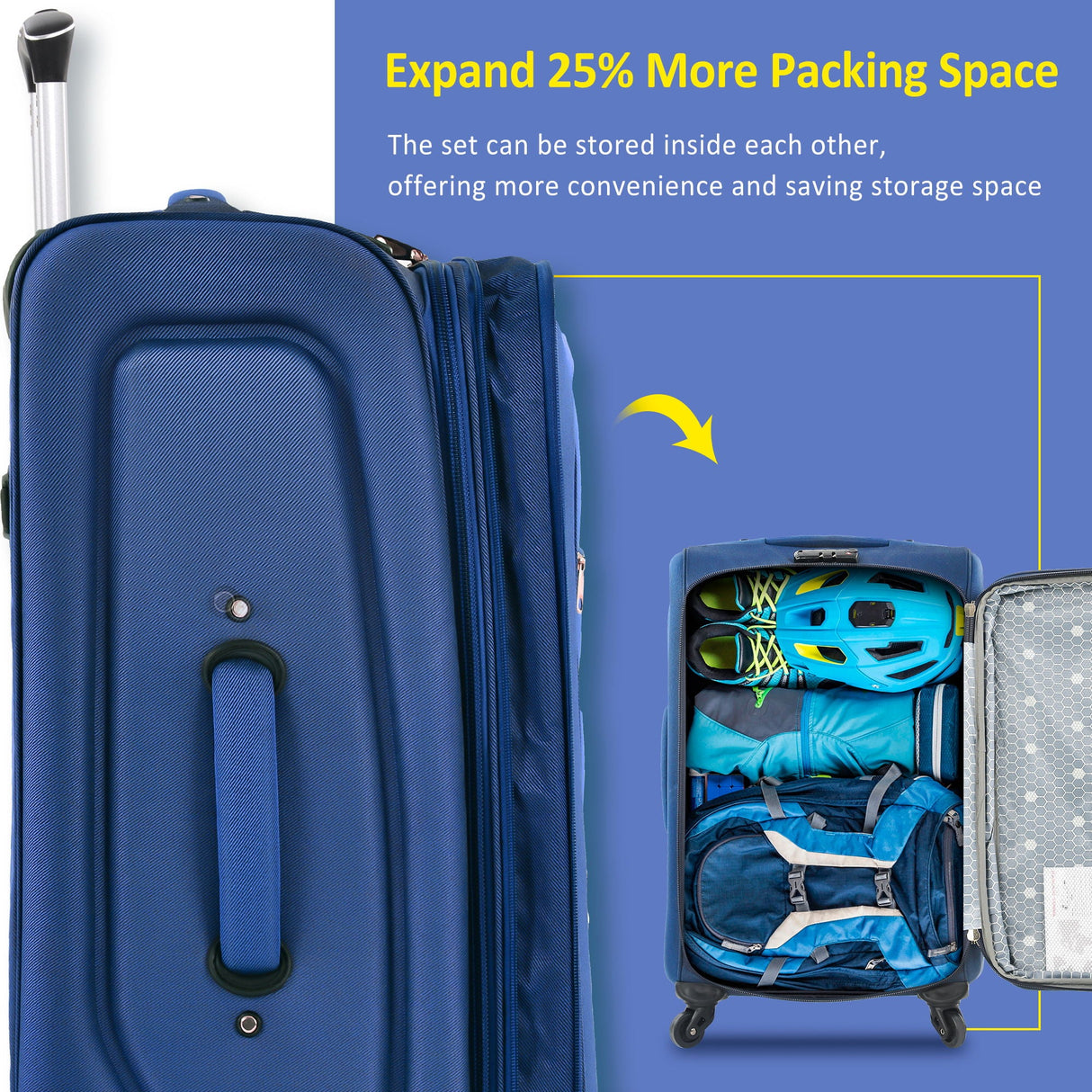Softside Luggage Expandable 3 Piece Set Suitcase Upright Spinner Softshell Lightweight Luggage Travel Set