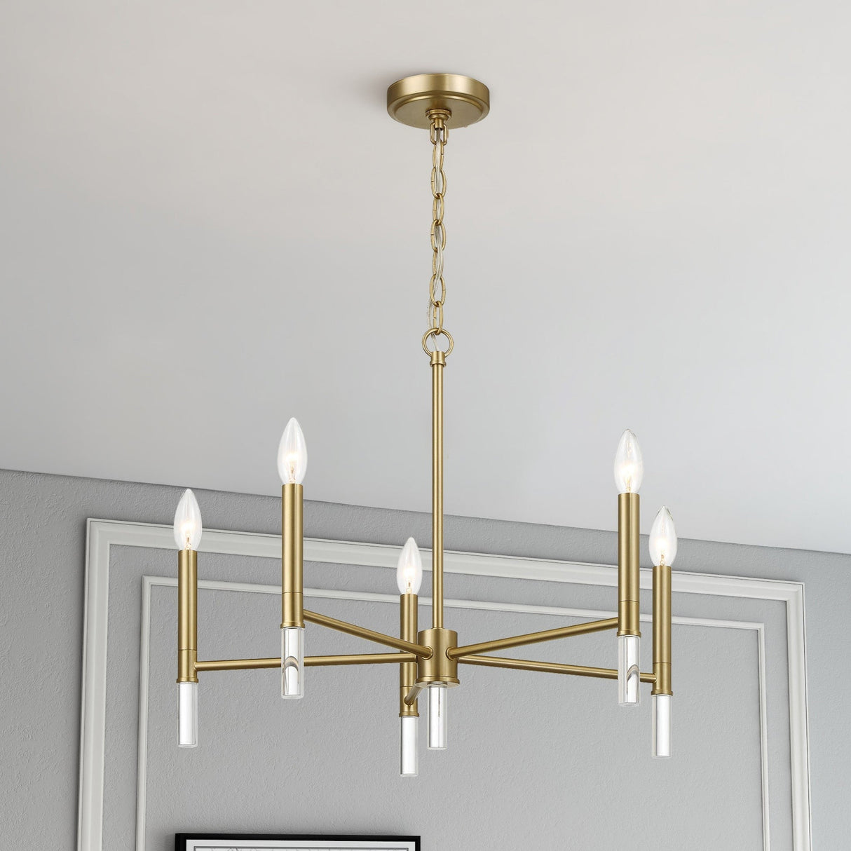 Courtyard Five Light Golden Brass Candle Light Chandelier