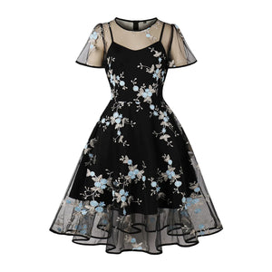 Elegant 1950s Embroidered Mesh Retro Party Dress