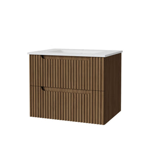 24" Wall Mount Bathroom Vanity Cabinet With - White Basin Sink Combo Floating - Walnut by Couch.com