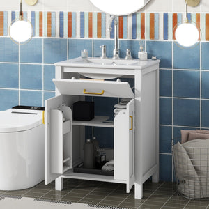 Bathroom Vanity Combo With Ceramic Sink, Luxurious Space-Saving Vanity, 2 Soft Close Doors by Couch.com