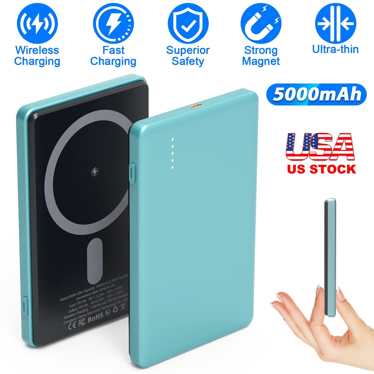 2 In 1 5000mAh 8MM Slim MagSafe Wireless Power Bank PD20W Magnetic Fast Charger Portable Phone Charger Fit for IOS Phone 15 14 13 12 Series And More by DirectDeals