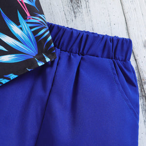 Summer New Boys' Short-sleeved Printed Shirt And Shorts Two-piece Set