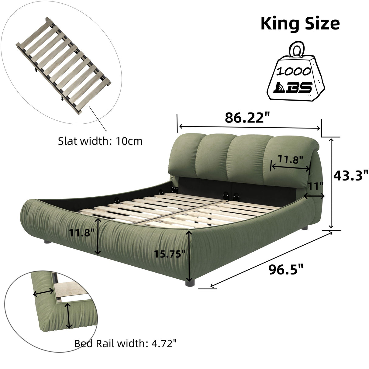 Luxury Upholstered Platform Bed With Oversized Padded Backrest And Solid Wood Frame by Couch.com
