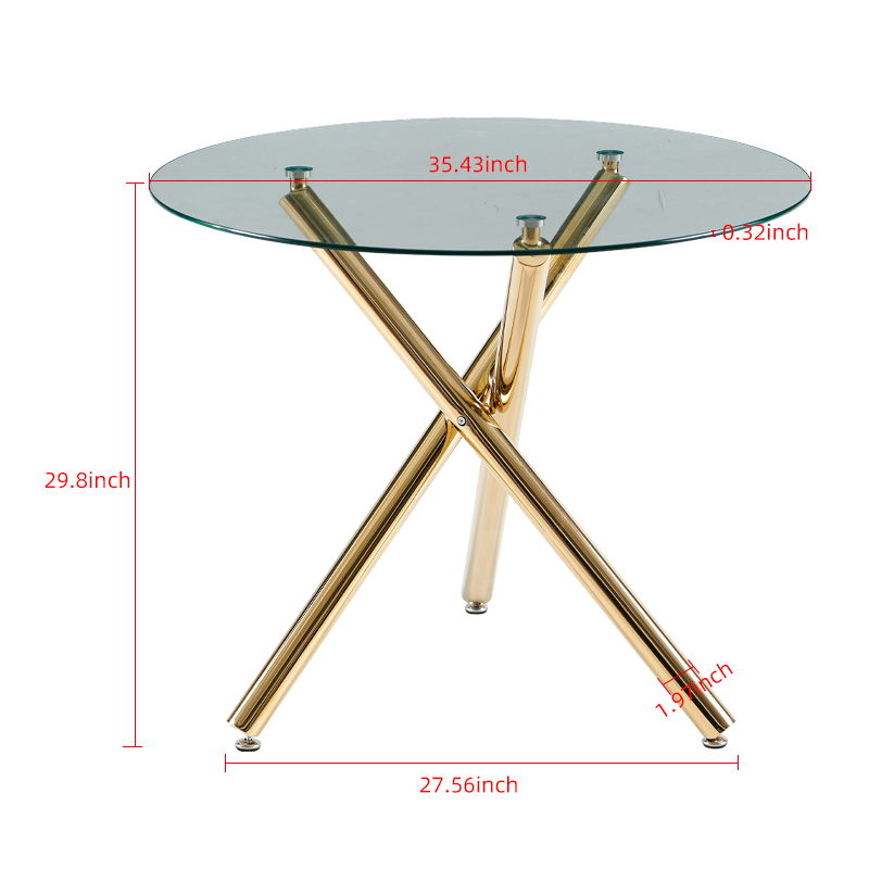 5 Pieces Dining Set, Table Metal Leg Mid-Century Dining Table For 4 - 6 People With Glass Table Top, Pedestal Dining Table, End Table Leisure Coffee Table - Golden by Couch.com