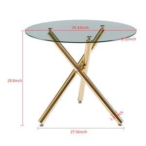 5 Pieces Dining Set, Table Metal Leg Mid-Century Dining Table For 4 - 6 People With Glass Table Top, Pedestal Dining Table, End Table Leisure Coffee Table - Golden by Couch.com