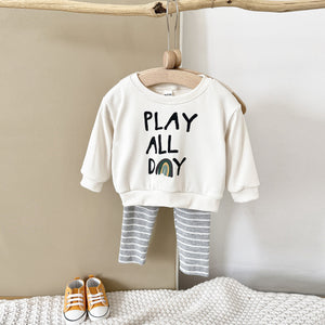 Loose Children's Clothing Letter Print Round Neck Long Sleeve Striped Trousers Suit