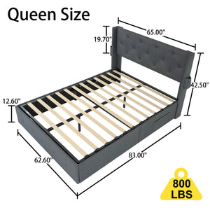 Modern Queen Size Bed Frame With Storage, Wingback Headboard, USB Ports - Dark Gray by Couch.com