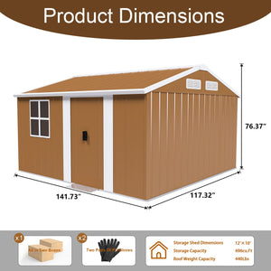 Heavy Duty Metal Storage Shed With Windows And Lockable Door, Weatherproof Outdoor Garden Shed by Couch.com