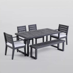 Outdoor 6 Seater Dining Set With Bench - Dark Gray / Light Gray by Couch.com