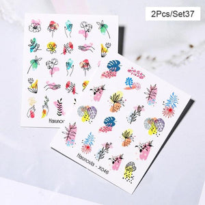Abstract Lady Face Water Decals Fruit Flower Summer Leopard Alphabet Leaves Nail Stickers Water Black Leaf Sliders Marble Nail Art Stickers Water Transfer Nail Decals Full Wraps Gradient Acrylic Nail Kits for Women Manicure Decoration