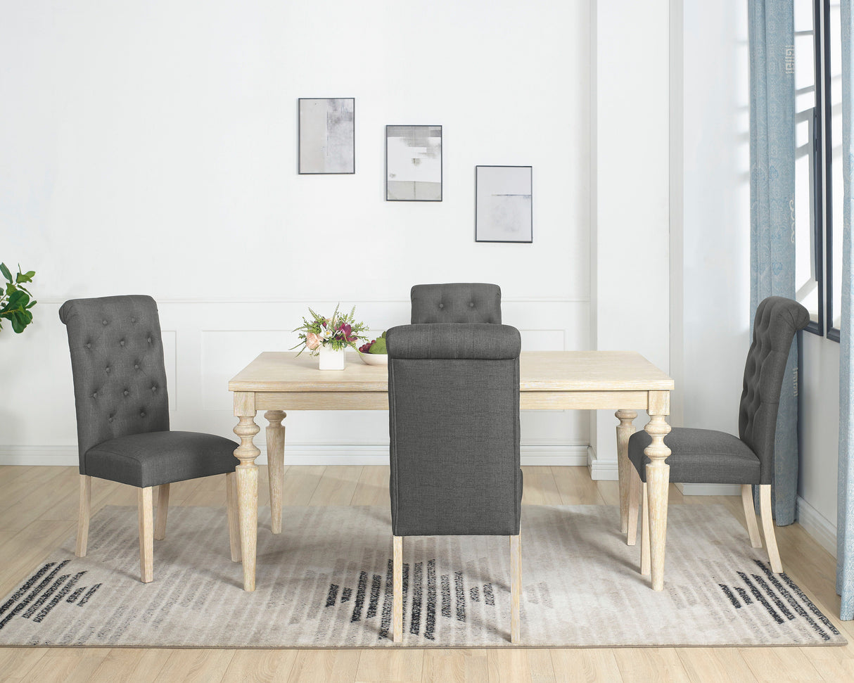 Amonia - 5 Piece Dining Set, Turned-Leg Dining Table With 4 Tufted Chairs - Beige Brown by Couch.com
