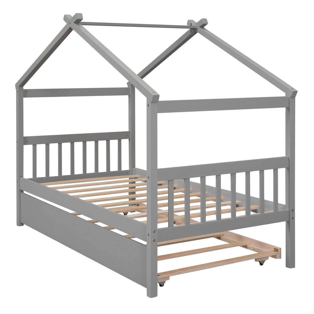Wooden House Bed With Twin Size Trundle by Couch.com