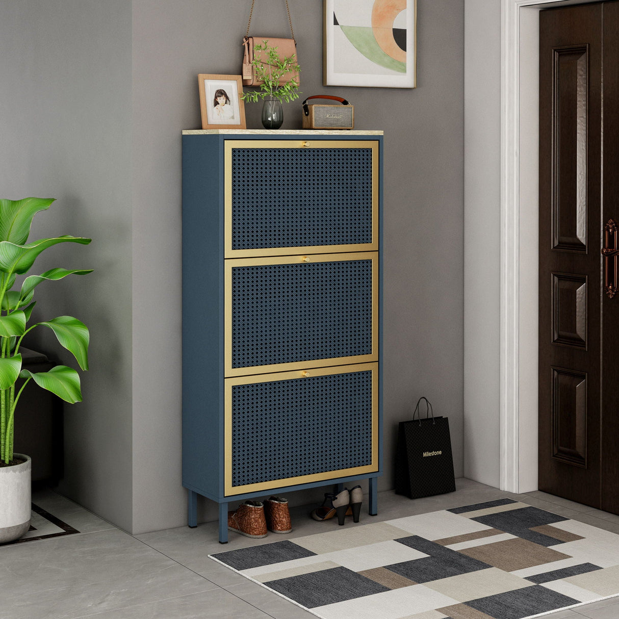 Modern Rattan 3 Door Shoe Rack Cabinet For Entryway by Couch.com