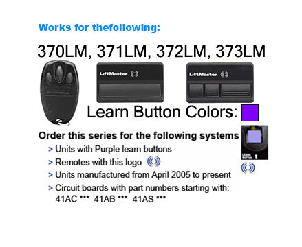 Substitute for Chamberlain 950D 1-Button 315 Mhz Visor Garage Door Opener Remote Control [971LM]