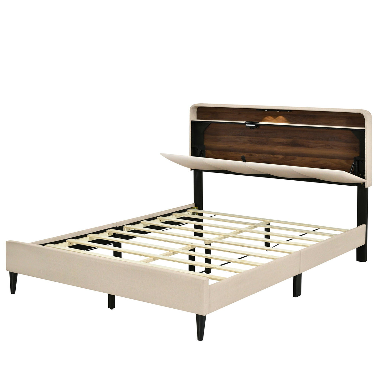 Upholstered Platform Bed With Storage Headboard, Sensor Light And A Set Of Sockets And USB Ports by Couch.com