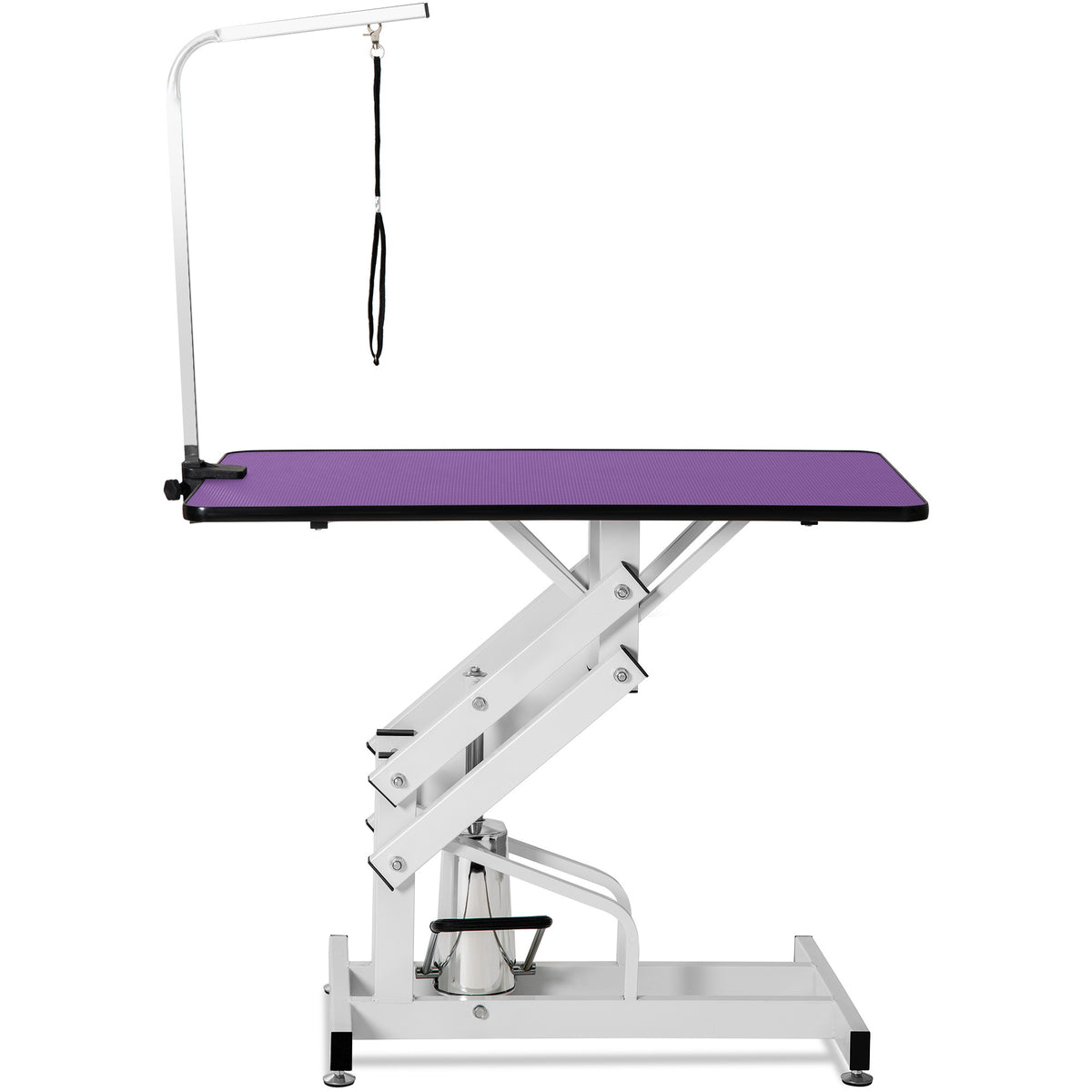 Purple Z-Lift Hydraulic Pet Grooming Table with Adjustable Arm, MDF and Steel Construction, 42.5 Inch Top, 330 lbs Capacity