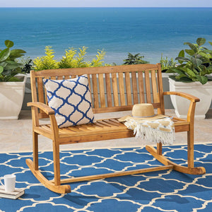 Outdoor Rocking Loveseat With Acacia Wood Frame - Natural by Couch.com