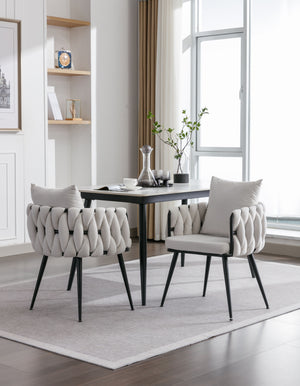 Modern Velvet Dining Chairs (Set of 2) Hand Weaving Accent Chairs Living Room Chairs Upholstered Side Chair With Metal Legs For Dining Room Kitchen Vanity Living Room by Couch.com