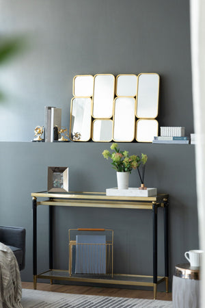 Mirror With en Metal Framed Decorative Rectangle Mirror For Bedroom Dressing Room, Hallway Or Living Spac - Gold by Couch.com