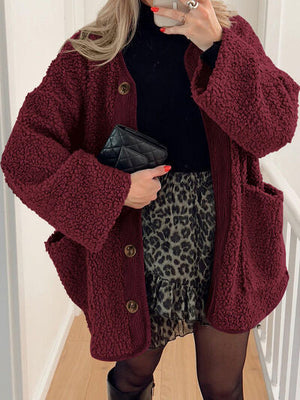 Modern Cozy Women Luxuriously Cozy Contrast Button Up Sherpa Jacket with Pockets For Fall & Winter